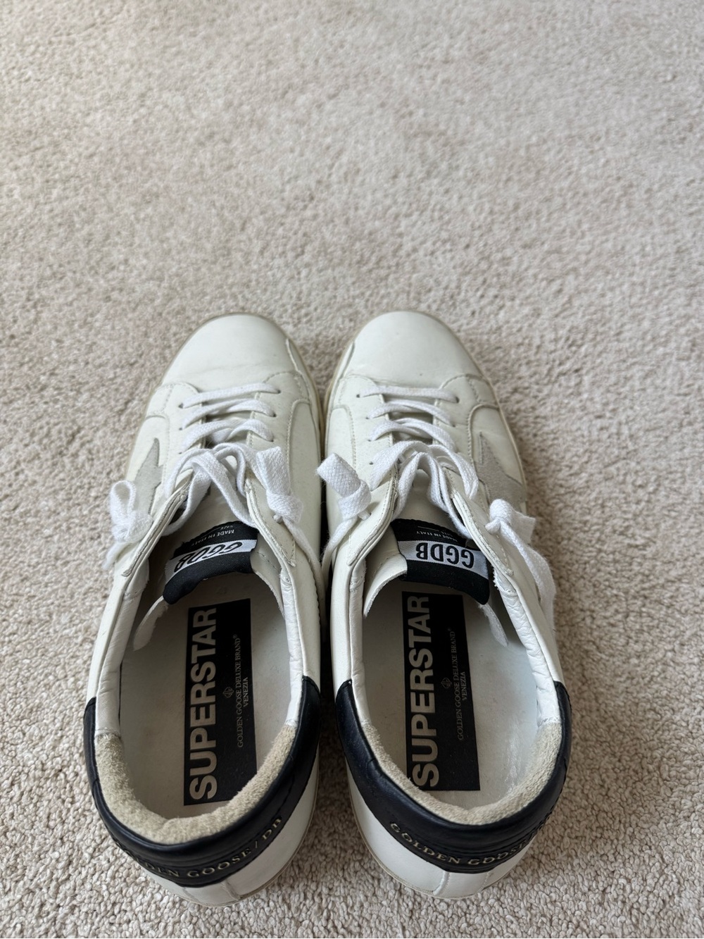 Golden Goose White Leather Sneakers with Gray Star and Black Heel - Picture 5 of 6